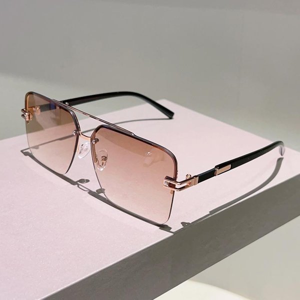 Elegantes Gafas De Sol Casuales Sin Montura Degradadas Multicolor Con DiseñO V-Intage De Moda Para Mujer Kammpt Gafas De Sol Cuadradas Oversize Golden-image