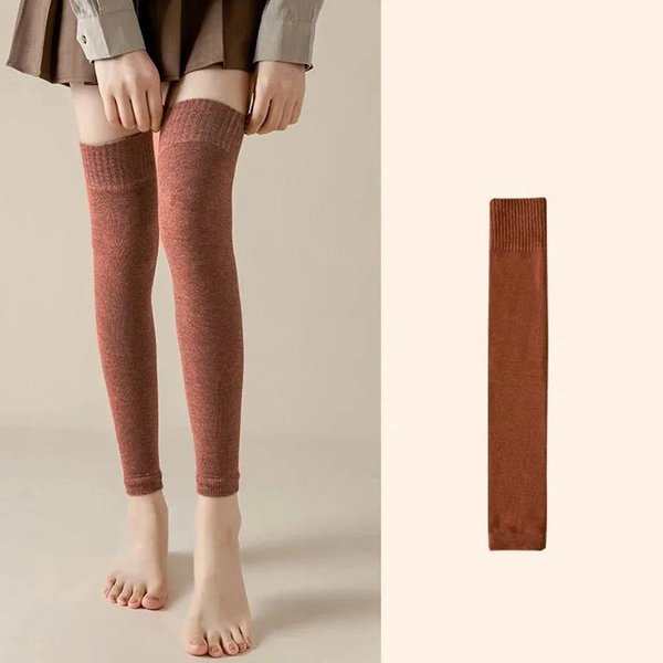 Nuevo En Invierno Calcetines Altos Hasta La Rodilla Sin Pie Para Mujer Negro Caqui Calentadores Largos CáLidos Para Piernas PuñOs De Calcetines TéRmicos Hasta El Muslo Calcetines Largos Ladrillo Rojo-image