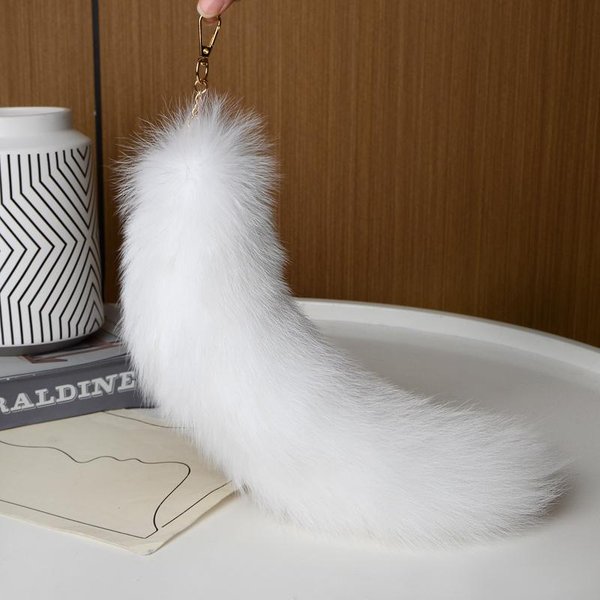 Llavero De Cola De Zorro De Peluche De 40 Cm Colgantes Para Bolso Lindo Cola De Mapache De Piel Llavero Llavero Colgante De Llave De Cola De Animal Llavero De Pompones DecoracióN De Bolso White-image