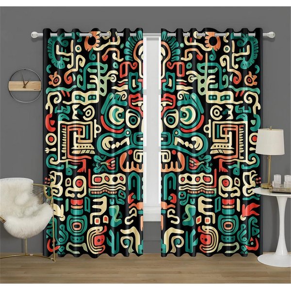 Armario MetáLico Seguro Puerta PatróN Azteca Cortina Ajuste DecoracióN De Oficina Dormitorio Sala De Estar Cocina BalcóN DecoracióN De Ventana 2 Paneles 50W130H(Cm)X2Pcs&Rod Pocket-image