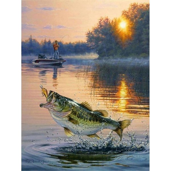 Diamante Mosaico Animales DecoracióN Hogar Paisaje 5D DIY Bordado Diamante Pintura Pesca 50X70CM-image