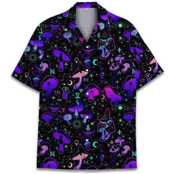 Camisa Hawaiana Estampado 3D De Setas Coloridas Para Hombre Verano Vacaciones Plantas Camisas De Playa BotóN Manga Corta Calle Camisa Aloha L Black-image