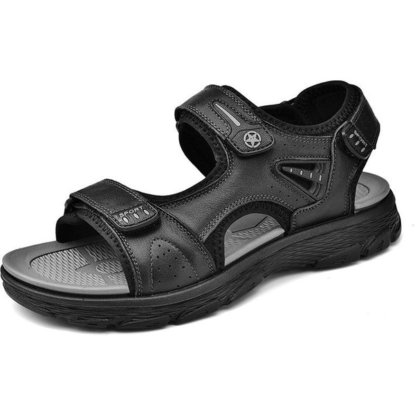 MęSkie SandałY SkóRzane Buty PlażOwe Nowe Letnie Sportowe Casual OddychająCe AntypośLizgowe MięKka Podeszwa Outdoorowe SandałY MęSkie 45 Black-image