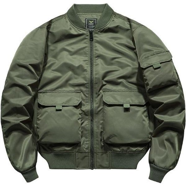 Kurtka MA1 Bomber MęSka Na Wiosnę I Jesień, Jednolity Kolor, Uniwersalna, LuźNa, TróJwymiarowa, Naszywana, MęSka, Z Kieszeniami Xxxl Gray-image