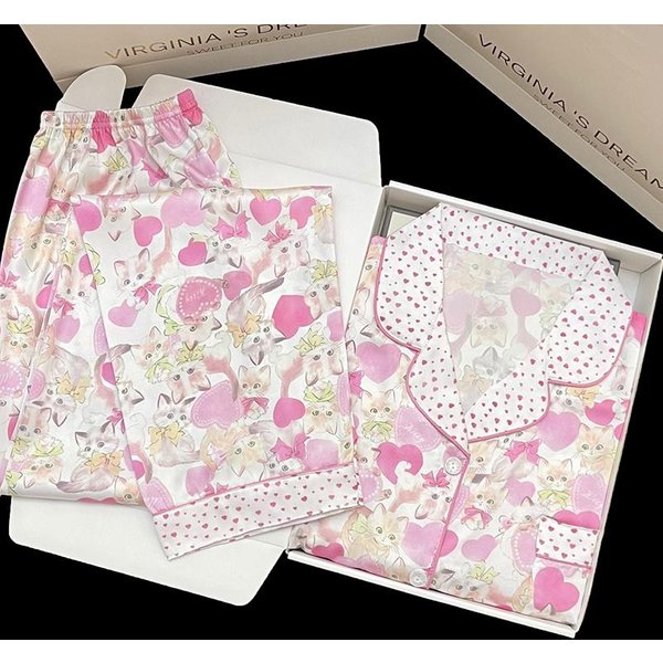 Pijamas Para Mujer, Pijamas De SatéN De Manga Larga, Conjunto De Pijamas, Estampado Floral Seda De Hielo, Se Puede Usar Fuera, Pijamas Para Estar En Casa XXL White-image