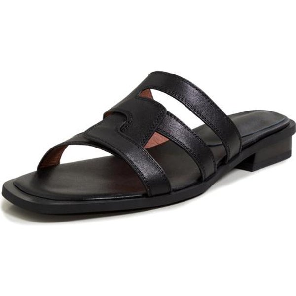 Cuero Genuino Zapatos Nuevos De Mujer Verano CóModas VersáTiles Zapatillas TacóN Cuadrado TacóN Grueso Sandalias De Ocio Zapatillas Combinables 34 Negro-image