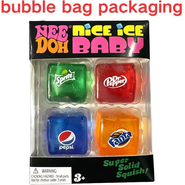Schylling Needoh Nice Ice Baby Zestaw 4 Szt. Teenie Cube Zabawka Fidget Sensoryczna OdprężAjąCa Kostka Cola Sprite Kostka Do ŚCiskania Maltodeza Nietoksyczny Prezent Black-image