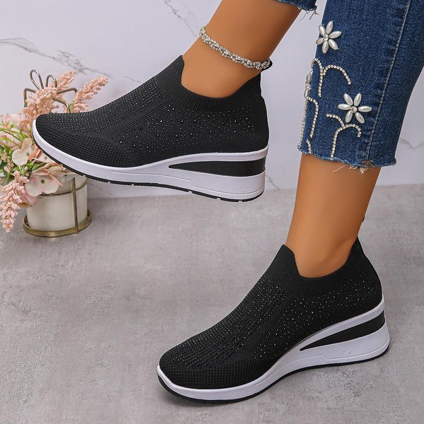 Damskie Szerokie Buty Wsuwane Z KryształKami - OkrąGłY Nosek, Niski Obcas Klinowy, Codzienne Buty, Modne, Wygodne PłAskie Buty 39 Czarny-image