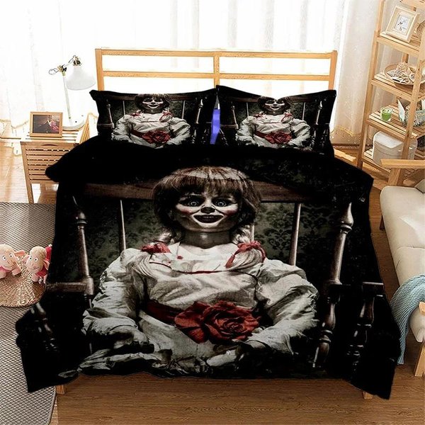 ImpresióN 3D PelíCula De Terror Annabelle Juego De Cama Doble Individual King Funda NóRdica EdredóN Funda De Almohada NiñOs NiñAs Adultos Dormitorio 140X200Cm 2Pcs-image