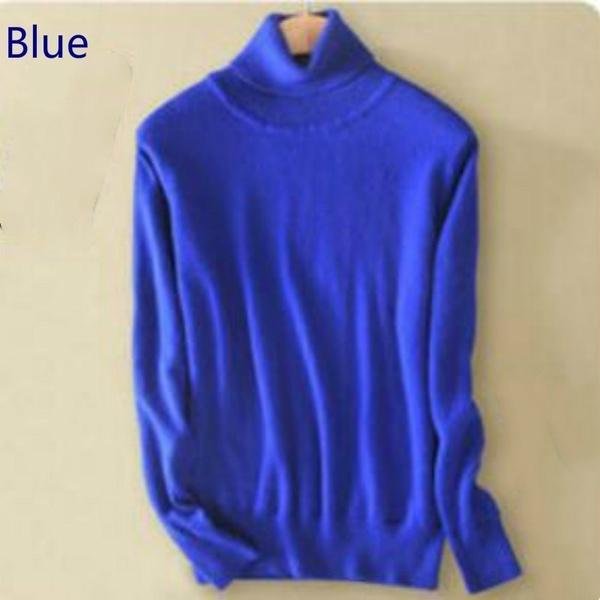 WełNiany Sweter Z Czystego Kaszmiru Damski Dzianinowy Sweter Z Golfem Kaszmirowy Sweter Elastyczność Pull Femme Na Szyję Swetry Z Dzianiny Sweter S Blue-image