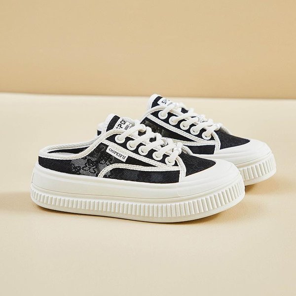 Zapatos Blancos Semisujetados Para Mujer Estilo Nuevo De Verano Zapatos Casuales De Estudiante Y Zapatos FotografíA Callejera De Celebridad De Internet 40 Black-image