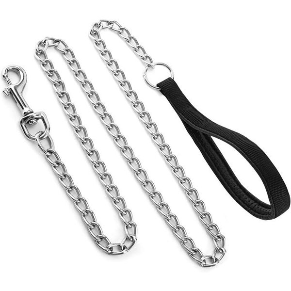 Correa De Perro De Cadena MetáLica Para Perro Mediano Grande 1.2M Cadena De Hierro Anti-Mordeduras Con Asa Suave Acolchada Correa De TraccióN De Cadena Suministros Para Mascotas-image