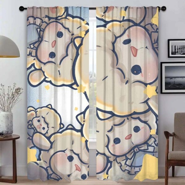Cortina Opaca Para HabitacióN 2 Paneles Corte Animales De Dibujos Animados Cortinas Para Dormitorio ParticióN Cortinas Para Interior Del Hogar Sala Cocina W60Xh90Cmx2Pcs-Cl-image
