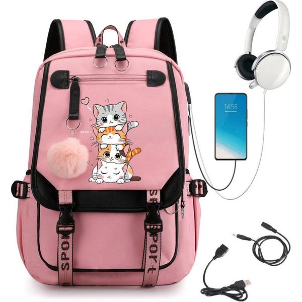 Mochila Kawaii De Gatito Anime Estudiantes Bolso Escolar Dibujos Animados Bolso Para Libros Mochila De Viaje Bolso Para Exteriores Regalo Para NiñOs-image