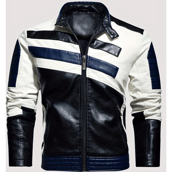 Chaqueta De Motociclista De PU Para Hombre, Informal, CáLida, De Polar, Con Cremallera Y Cuello Alto, Chaqueta De Piel SintéTica, Elegante Y CóModa Para OtoñO E Invierno XXL-image