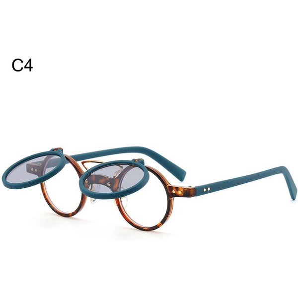 Popularne Vintage Steampunk Okulary PrzeciwsłOneczne Z Klapką Retro Nity MałY OkrąGłY KształT Okulary PrzeciwsłOneczne Dwupoziomowa Klapka Soczewki Ochrona UV 400 Punkowe Okulary Gray-image