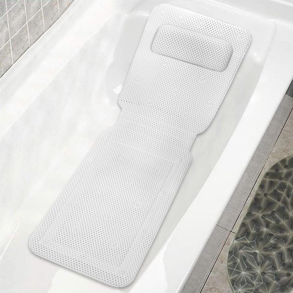 1 Sztuka Bardzo DłUga Mata Do KąPieli Na CałE CiałO Poduszka MasująCa Na GłOwę I Szyję Poduszki Do Wanny Materac Do KąPieli Spa Mata Do Wanny BiałY-image