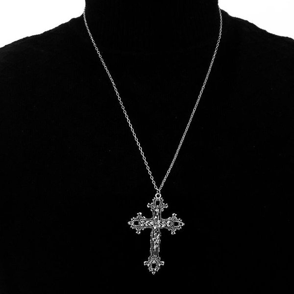 Hip Hop Krzyż Wisiorek Naszyjnik Gotycka Stal Nierdzewna Minimalistyczna BiżUteria Dla MężCzyzn Retro Moda Unisex Prezent Akcesoria Dla Pary 50Cm Gray-image