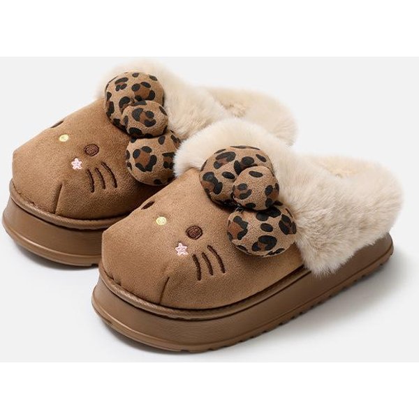 Pantuflas De Invierno De Gatito Para Mujer Felpa Kawaii Lindo Sanrio Hogar CáLido AlgodóN Pantuflas Dibujos Animados Hogar Zapatos De Interior Regalos 40-41 MarróN-image