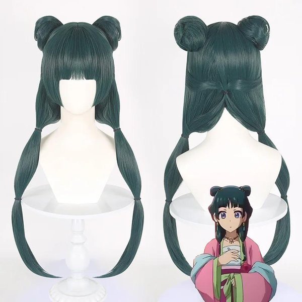 Wysokiej JakośCi Peruka Cosplay Maomao Dzienniki Aptekarza Ciemnozielone Odporne Na CiepłO Syntetyczne WłOsy Impreza Anime Peruki Mao Mao +Czepek One Size-image