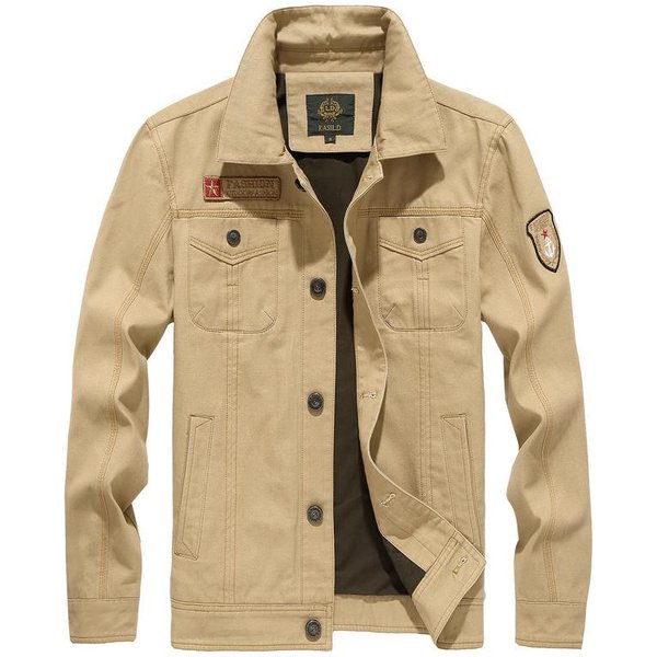 Ropa De Trabajo Para Hombre OtoñO Nueva Chaqueta Talla Grande Casual Cuello Mao Lavada Abrigo Fino Para Hombre 6XL Beige-image