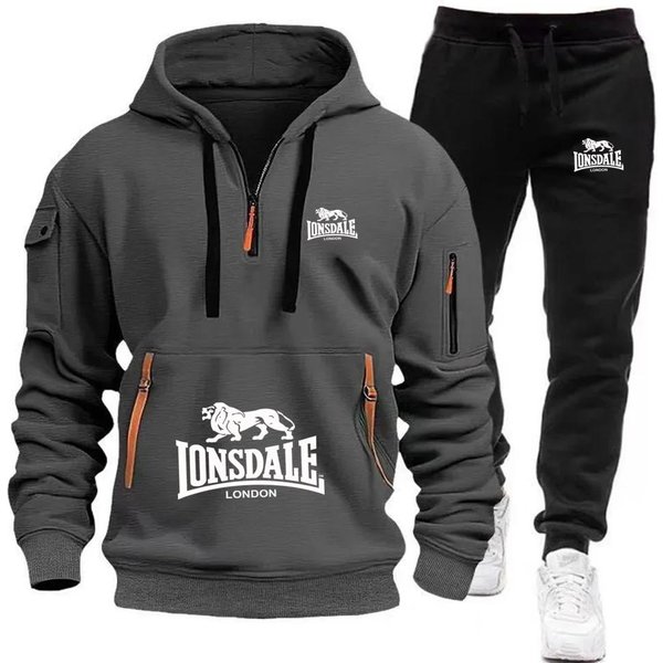 Conjunto De Dos Piezas Casual Para Hombre De OtoñO E Invierno, Top Y Pantalones Deportivos, CóModo Y Moderno Para Exteriores L Gris Oscuro-image