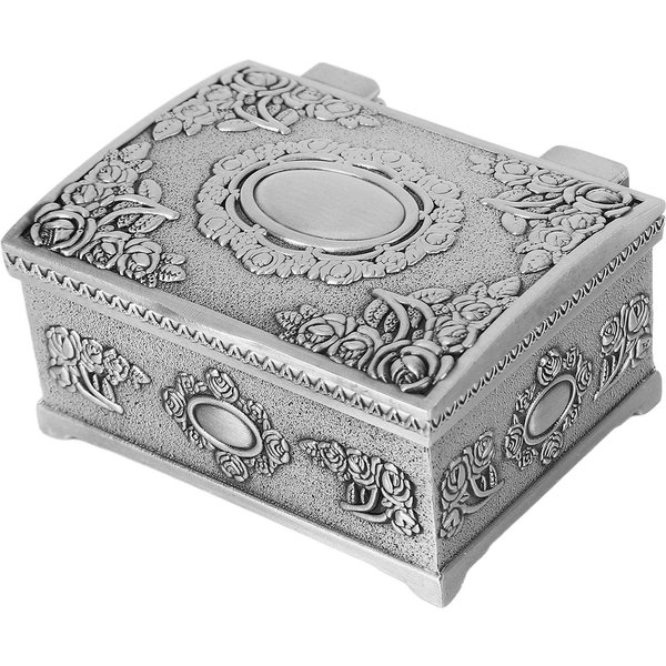 Caja De JoyeríA Vintage PatróN Tallado A Mano Metal PequeñO Organizador De JoyeríA Antiguo Para Anillos Pendientes-image