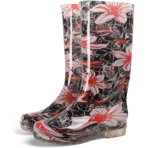 Leosoxs Kalosze Damskie Wysokie Buty AntypośLizgowe Wodoodporne Na Deszcz Nowe Wysokie Kalosze Modny Nadruk Damskie Buty PCV 39 Gray-image