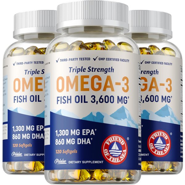 CáPsulas De Aceite De Pescado Omega 3 De Alto Contenido, 3600 Mg Por PorcióN, Ricas En Extractos De EPA Y Dha, Totalmente Naturales. 120*3-image