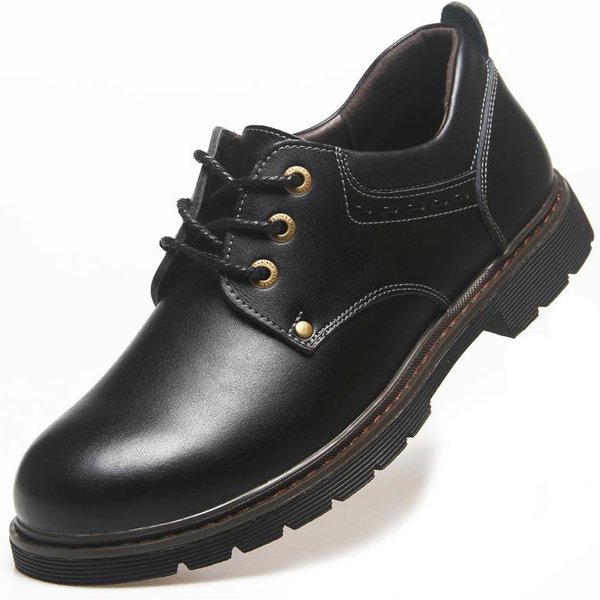 Buty Robocze Dla MłOdych MężCzyzn Modne Buty DużE SkóRzane Buty Z GłóWką MęSkie Niskie Buty Martin Brytyjskie Modne SkóRzane Buty Codzienne 43 Black-image