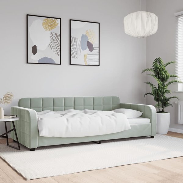 Vidaxl Sofá Cama, Gris Claro, 90X200 Cm, Tapizado En Terciopelo-image
