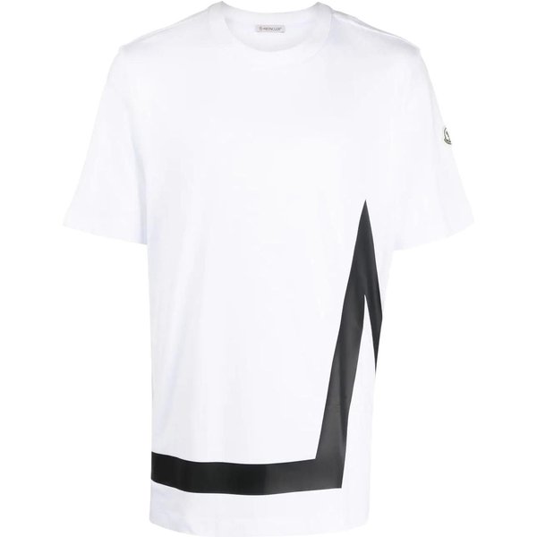 Moncler Ss22 Koszulka MęSka Z Nadrukiem Litery Logo Paski OkrąGłY Dekolt KróTki RęKaw BiałA H20918C000018390T001 XXL White-image