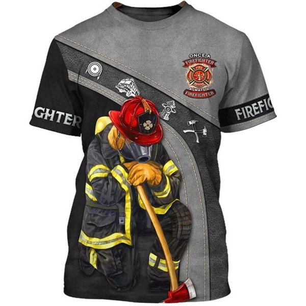 Nuevas Camisetas Con GráFico De Bombero ImpresióN 3D Para Hombre Verano Casual Camiseta De Bombero Cuello Redondo Manga Corta Camisetas Ropa Harajuku L-image