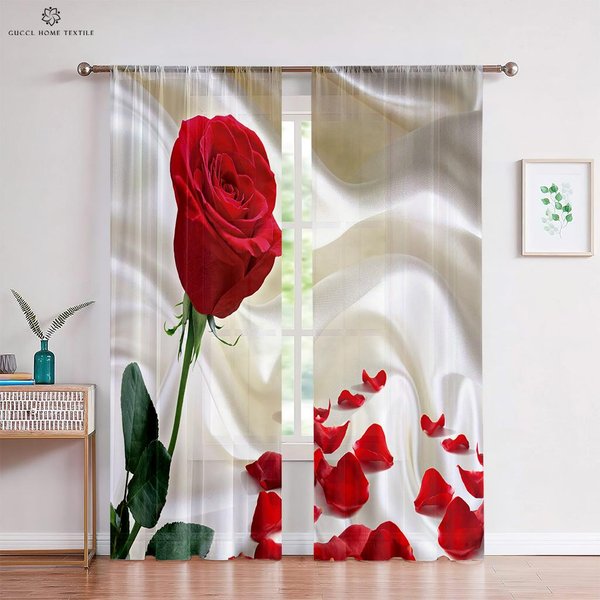 Cortinas Florales RomáNticas De Rosas Rojas, Estilo Retro, Dormitorio, Sala De Estar, Estudio, Cocina, DecoracióN Personalizada Para El Hogar, 2 Piezas W50Xh130(Cm)X2Pcs&Grommet Top-image
