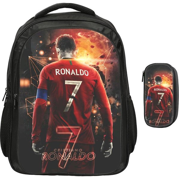 Mochila De Doble Capa Ronaldo Estrella Del FúTbol CR Set De 2 Piezas Mochila, Bolsas Para LáPices Deportivas De FúTbol Bolsas Escolares Mochila Rucksack-image