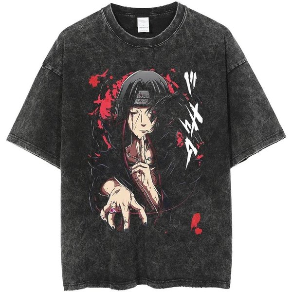 Camiseta De Manga Corta Para Hombre Naruto Anime Estampado Camiseta Vintage AlgodóN Negro Lavado Tops Holgados Camisetas Moda Harajuku Streetwear Ropa L Bronceado-image