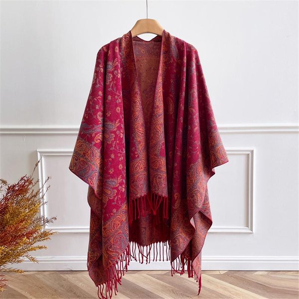Luksusowy Kaszmirowy Damski Szalik Kwiatowy Zimowy CiepłY Szal I Chusta Bandana Pashmina Damska Foulard Kwadratowy Gruby Koc Poncho 130X150Cm-image