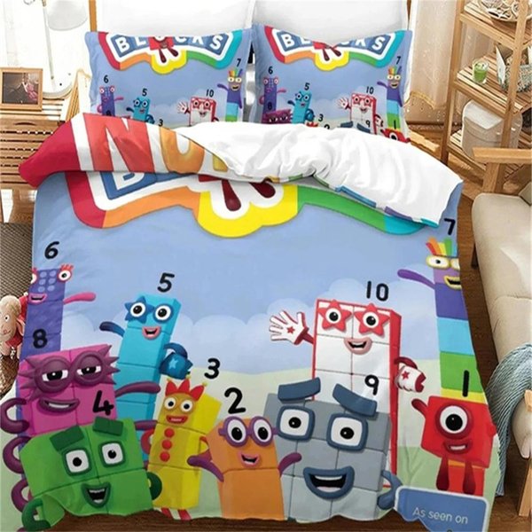 KreskóWkowy Zestaw PośCieli Z Klockami Liczbowymi Poszewka Na KołDrę Poszewka Na Poduszkę Rozmiar King Queen WystróJ Sypialni ChłOpcóW DorosłYch Bedding Set&Eu Single135X200Cm-image