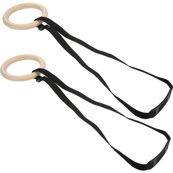 1 Par Anillas De Gimnasia De Madera Con Correas De Hebilla Ajustable Capacidad 330Lbs Anillas De Ejercicio Para Dominadas-image