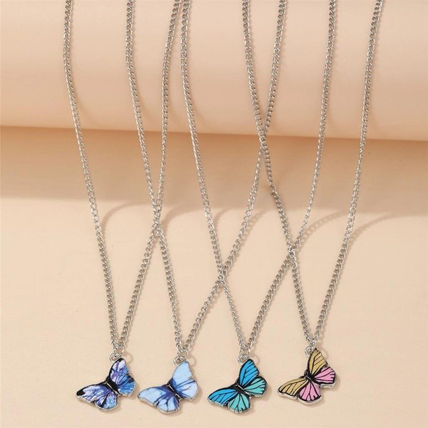 Viento FríO Retro Morado Y Azul Collar De Mariposa Cadena ClavíCula, Collar De Mariposa Juego De Cuatro Collares Para SuéTer Varios Colores-image
