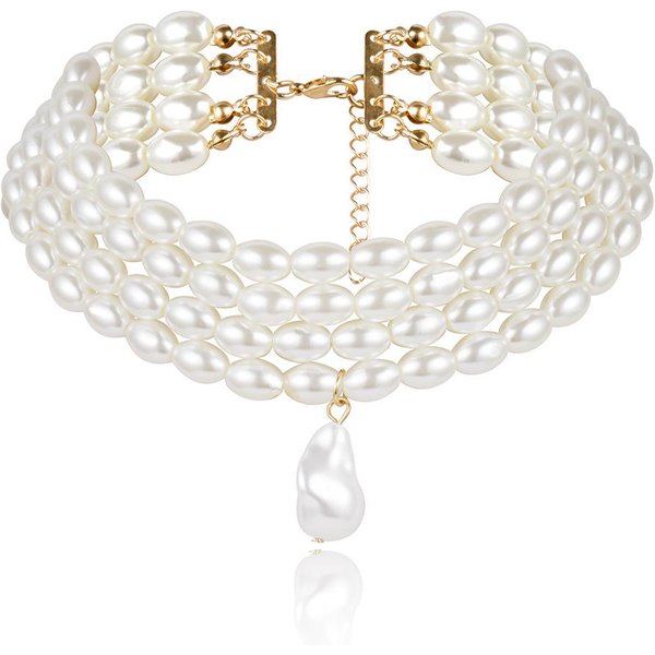 Preciosos Collares Choker Multicapa De Perlas De ImitacióN Para Mujer JoyeríA Perlas Irregulares Cadena De Cuentas Collar De Boda-image