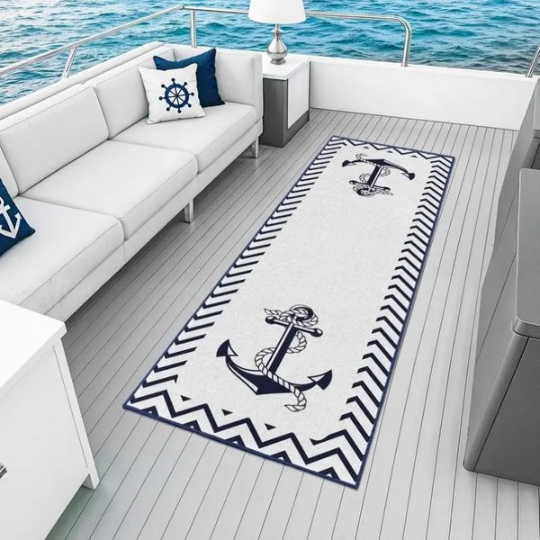 Dywan Nauticalny Z Kotwicą I Kompasem, AntypośLizgowy Do Salonu, Sypialni, Wystroju Domu 60X160Cm 24X63Inch-image