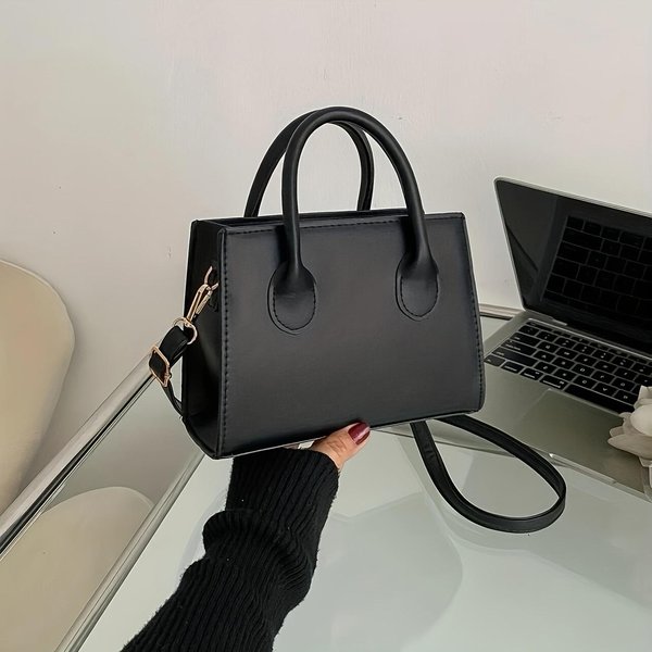 Bolso De Mano Cuadrado De Moda Para Mujer, Bolso Cruzado Mini Sencillo, Bolso De Hombro Con Asa Superior Minimalista Negro-image