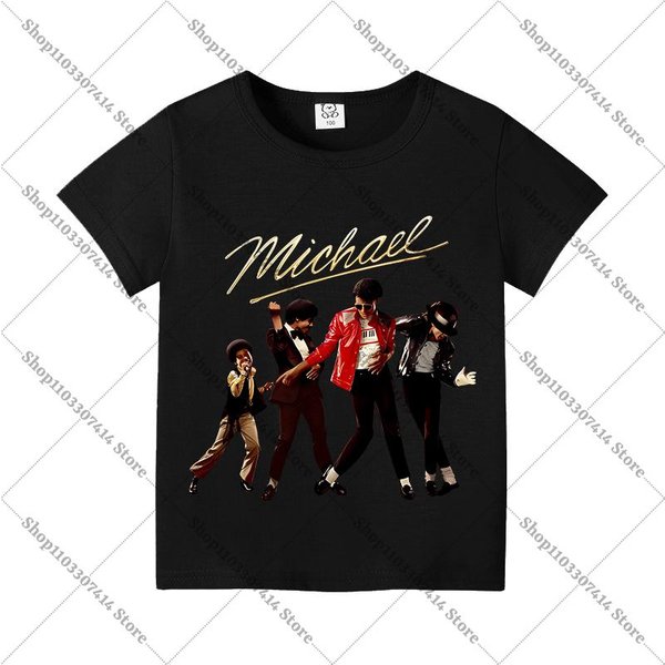 DziecięCa Urocza Koszulka Anime Letnia Odzież KróL Popu MJ BawełNiana Koszulka Michael Jackson KróTki RęKaw Modne Codzienne Koszulki Prezenty 130 Black-image