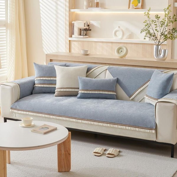 CojíN De Sofá De Chenilla Viento Crema Color SóLido Nuevo Cubre Sofá Universal Para Cuatro Estaciones Borla Cubierta Todo Incluido Tela Cubre Sofá 70X70Cm 1Pcs-image