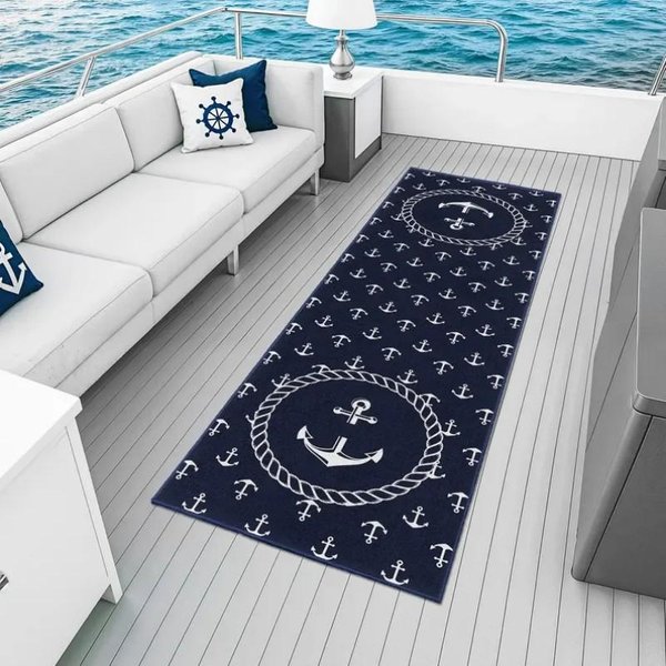 Dywan Nauticalny Z Kotwicą I Kompasem, AntypośLizgowy Do Salonu, Sypialni, Wystroju Domu 80X200Cm 31X80Inch-image