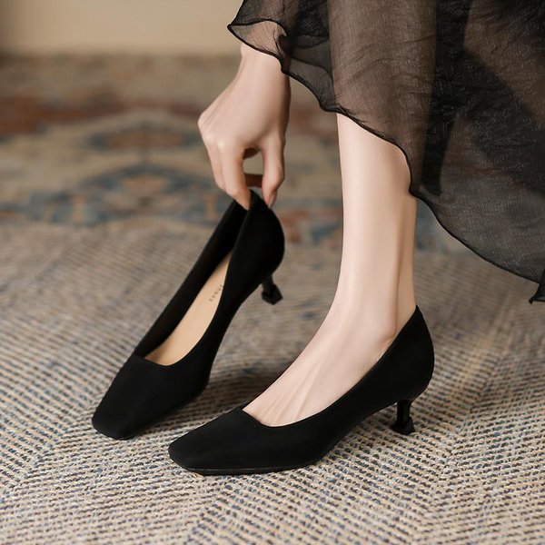 Zapatos De TacóN De Aguja Con Punta Cuadrada Y Corte Bajo Para Mujer, Tacones Altos, Primavera Y Verano, Nuevos Zapatos De TacóN Medio En Color Liso Para Mujer 40 Beige-image