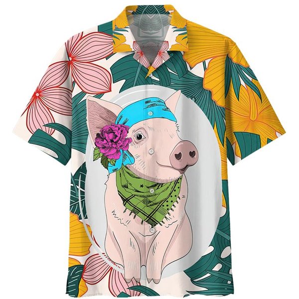 Camisa Hawaiana Con Estampado De Cerdos De Dibujos Animados Para Hombre, Estampado 3D De Animales, Manga Corta, Verano, Cuello Solapa, Camisas Oversize, Blusas De Calle Con Botones S-image