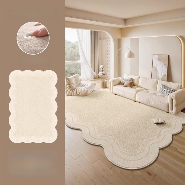 Styl Kremowy Dekoracja Sypialni DużY Dywan Grube Pluszowe Dywany Do Salonu Nieregularny KształT Mata PodłOgowa Do Salonu Domowy Puszysty MięKki Dywan 80X120Cm-image