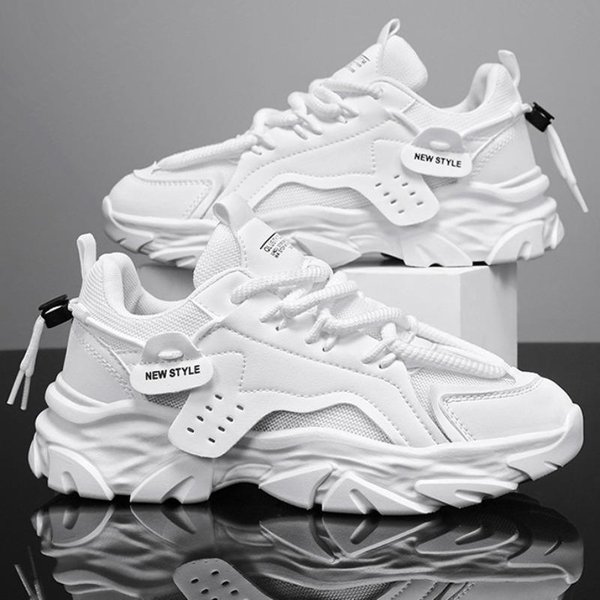 Zapatillas Blancas De Moda Para Hombre, Zapatillas De Plataforma De Malla Transpirable, Zapatillas Deportivas Informales Con Cordones Para Hombre, Zapatos Vulcanizados, Tenis Masculinos 39-image